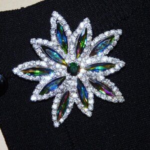 Shiny Snowflake Brooch Pin  AB Green Rhinestone Crystal  Christmas Gift